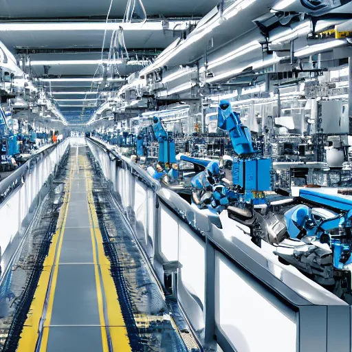 Image similar to photograph of a robot factory, 4K