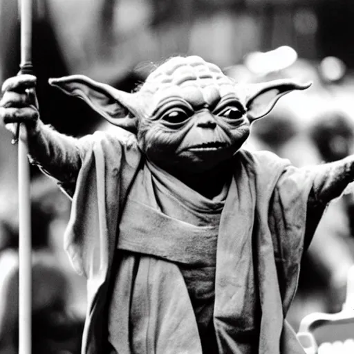 Image similar to yoda performing at woodstock