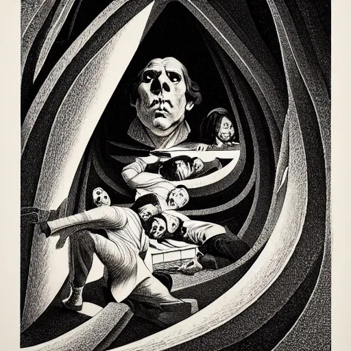 Image similar to lithography on paper secret lair conceptual figurative post - morden monumental dynamic portrait by goya and escher and hogarth, illusion surreal art, highly conceptual figurative art, intricate detailed illustration, controversial poster art, polish poster art, geometrical drawings, no blur