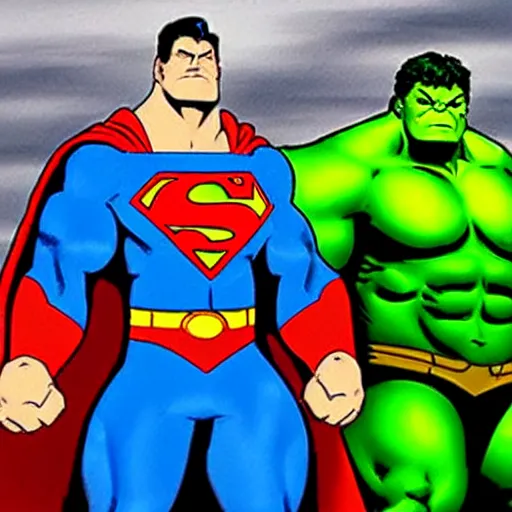 Image similar to supermen and hulk at WWE