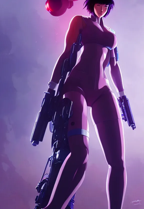 Image similar to a fullbody portrait of motoko kusanagi the major ghost in the shell : : stand alone complex, under repairs, maintenance : : by ilya kuvshinov, rossdraws, artgerm, sola digital arts, anti aliasing, raytracing : :