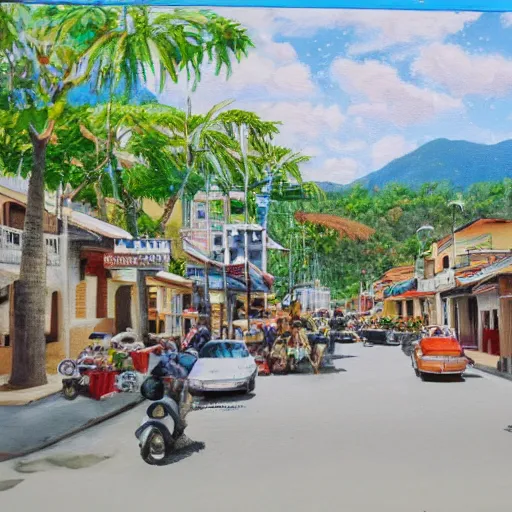 Image similar to a painting of bauguio city phillipines, 8 k, high definition, extremely detailed, photo - realistic