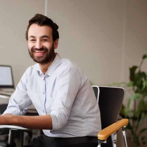 Image similar to smiling software engineer in chair