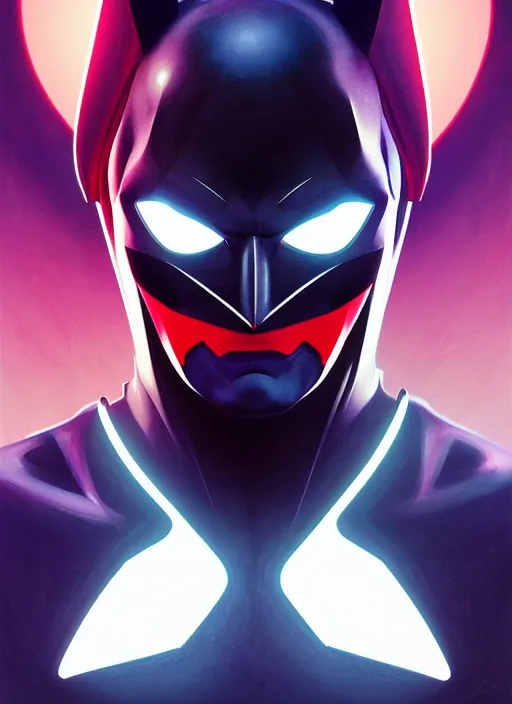 Image similar to symmetry!! portrait of batman beyond, 1 9 9 9 tv series, skinny sci - fi, tech wear, glowing lights!! intricate, elegant, highly detailed, digital painting, artstation, concept art, smooth, sharp focus, illustration, art by artgerm and greg rutkowski and alphonse mucha