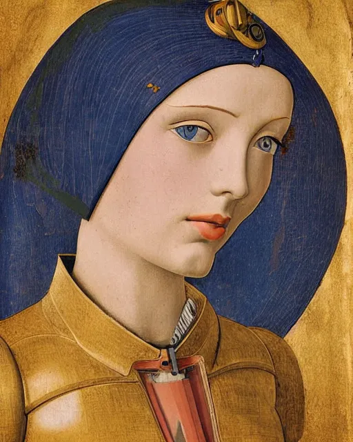 Image similar to portrait of steampunk female android, by fra angelico and sandro botticelli