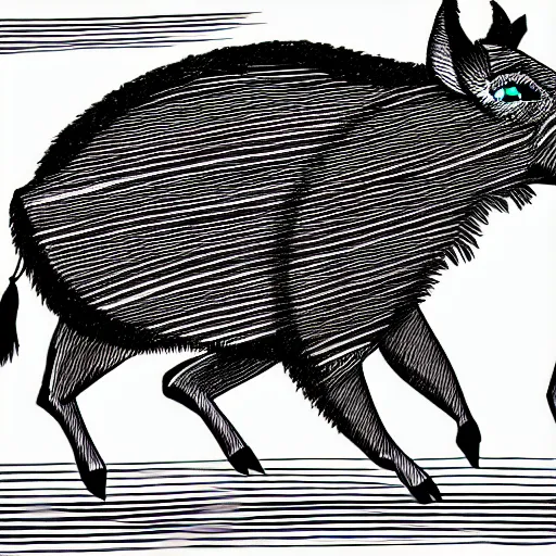 Prompt: book illustration of a wild boar dancing. the boar has shades. book illustration, monochromatic, white background, black and white image