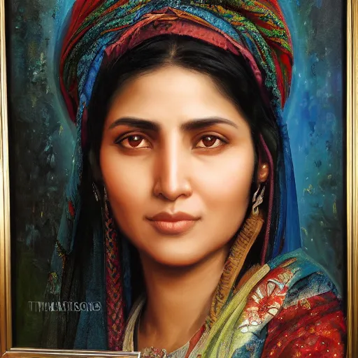 Prompt: portrait of a afghani woman ( 3 5 ) from afghanistan in 2 0 2 1, an oil painting by ross tran and thomas kincade