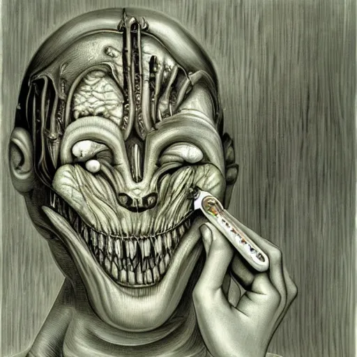 Prompt: the dentist by hr giger