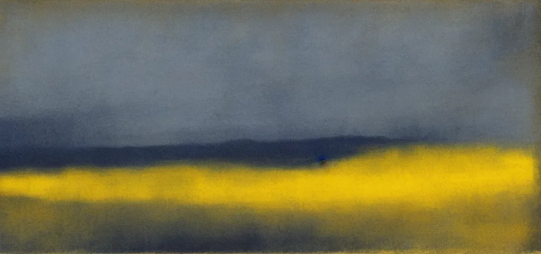 Image similar to tonalist landscape, high contrast, moody, prussian blue and hansa yellow, no frame