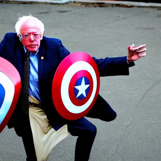 Image similar to bernie sanders with captain america's shield