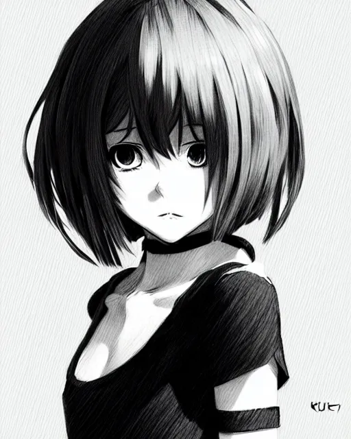 Image similar to cute girl, illustration concept art, anime, manga, pencil sketch, black and white trending pixiv fanbox, art by ilya kuvshinov and ghibli