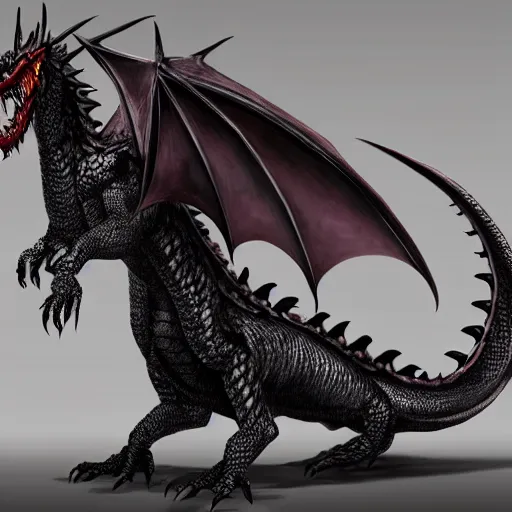 Prompt: western black dragon, realistic, highly detailed, concept art, full body, horror