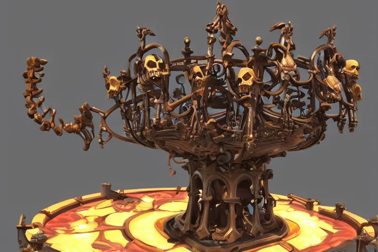 Image similar to 3d sculpt of an evil ironwork carousel made of bones and skulls, artstaton, League of Legends, overwatch, digital illustration