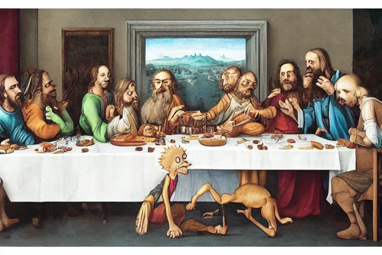 Prompt: rick and morty characters having the last supper by Leonardo da Vinci