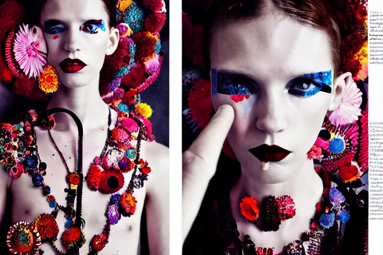 Image similar to fashion editorial photography in a world inspired by damien hirst