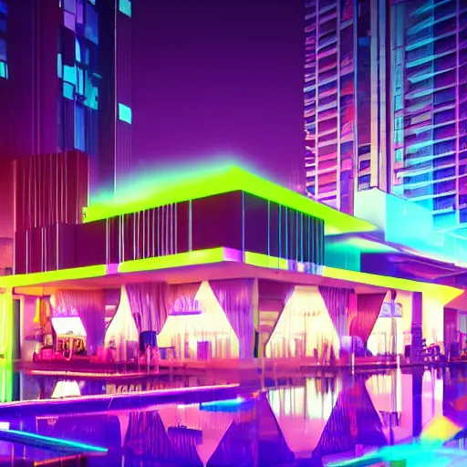 Image similar to A a pool of neon liquid, octane render, high detail, smooth, sharp focus, dynamic lighting, intricate,