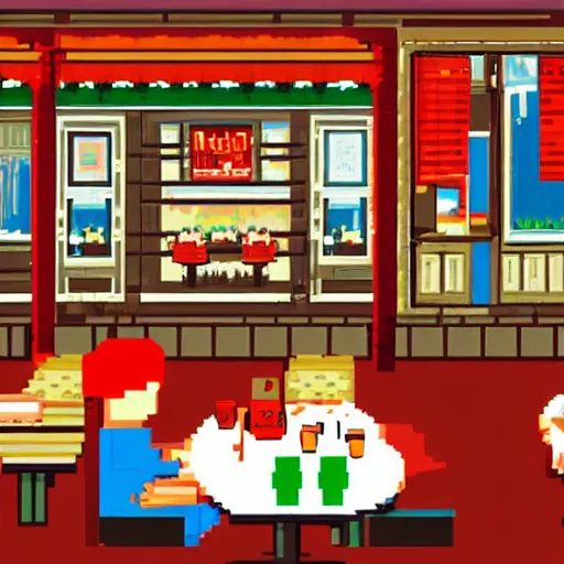 Image similar to an 8 - bit cozy cafe in paris, pixiv, illustration