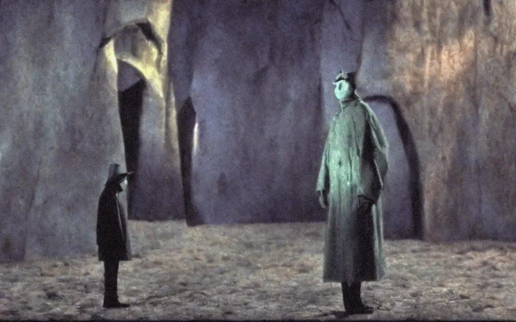 Image similar to high quality high definition colorized movie still from The Cabinet of Doctor Caligari: a lonely ghost walking alone at night in the woods, high quality silent movie, iridescent color palette