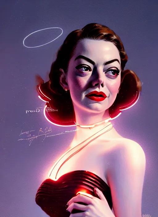 Image similar to portrait of 1 9 5 0 s darna, young emma stone, intricate, elegant, glowing lights, highly detailed, digital painting, artstation, glamor pose, concept art, smooth, sharp focus, illustration, art by wlop, mars ravelo and greg rutkowski