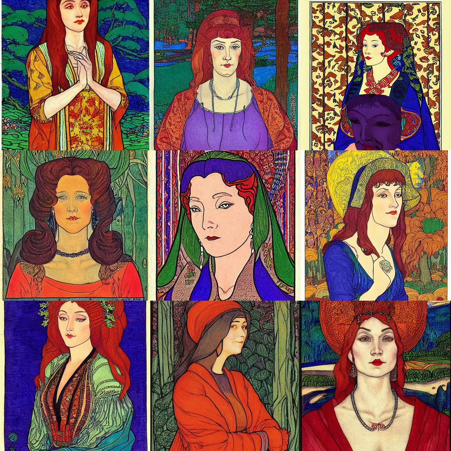 Prompt: beautiful woman portrait, by ivan bilibin