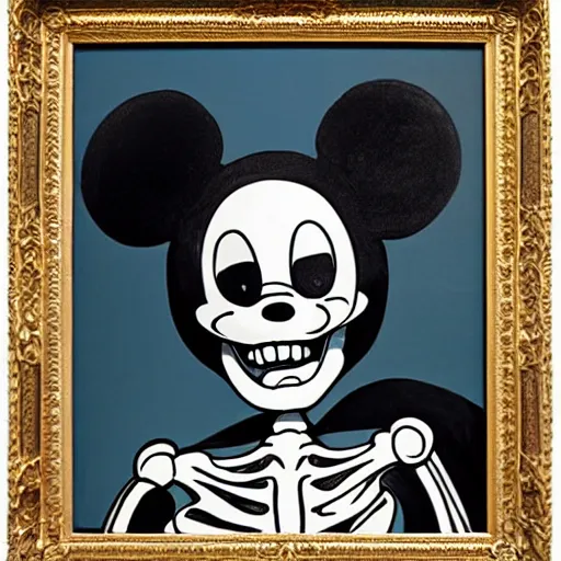 Prompt: portrait painting Disney skeleton, hello kitty, comic book, pokemon, highly detailed, art by Singer Sargent and rembrandt