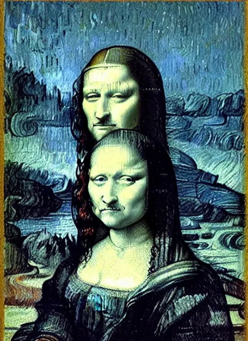 Image similar to monalisa painting in van gogh style art