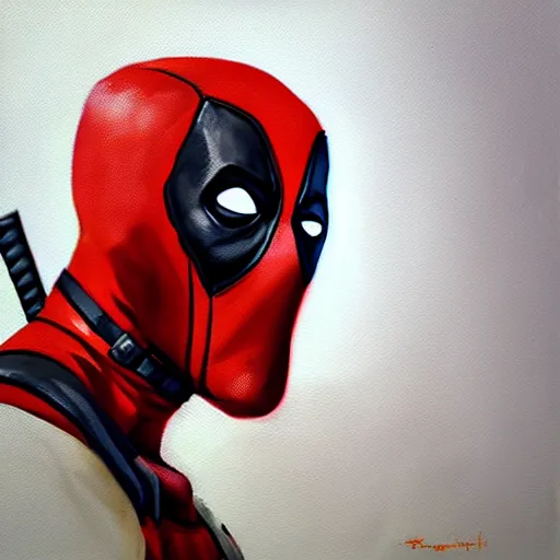 Image similar to greg manchess portrait painting of deadpool as overwatch character, medium shot, asymmetrical, profile picture, organic painting, sunny day, matte painting, bold shapes, hard edges, street art, trending on artstation, by huang guangjian and gil elvgren and sachin teng