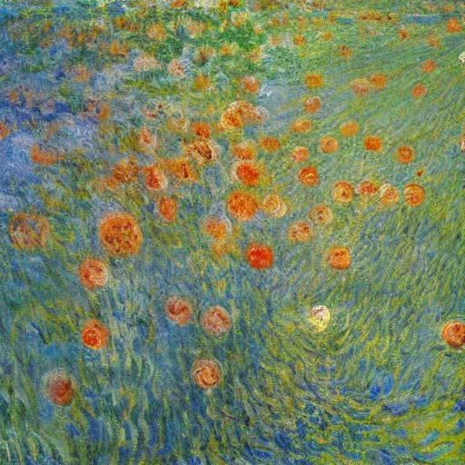 Image similar to A beautiful photograph. It has no visible auditory organs, just eyes, human eyes, hundreds of them, in the ends of stalks that radiate from its body like some exotic fruit. dutch golden age, iStock by Claude Monet ecstatic