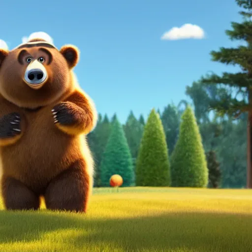 Prompt: a bear as a pixar character, 8 k