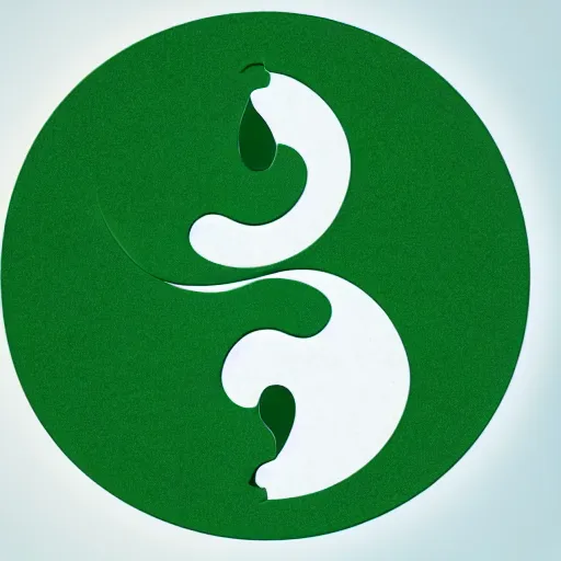 Image similar to Text Yin-Yang written around a green and blue yin-yang logo