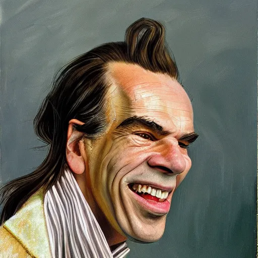 Image similar to high quality high detail painting by lucian freud, hd, smiling nick cave