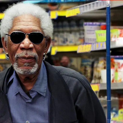 Image similar to a surveillance footage of Morgan Freeman at Walmart