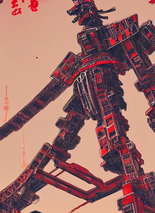 Prompt: tokyo tower as a giant war robot. ultra detailed, close - up, by conrad roset, takato yomamoto, jesper ejsing, masamune shiro, ukiyo - e, 8 k resolution, octane render, high quality, professional artwork