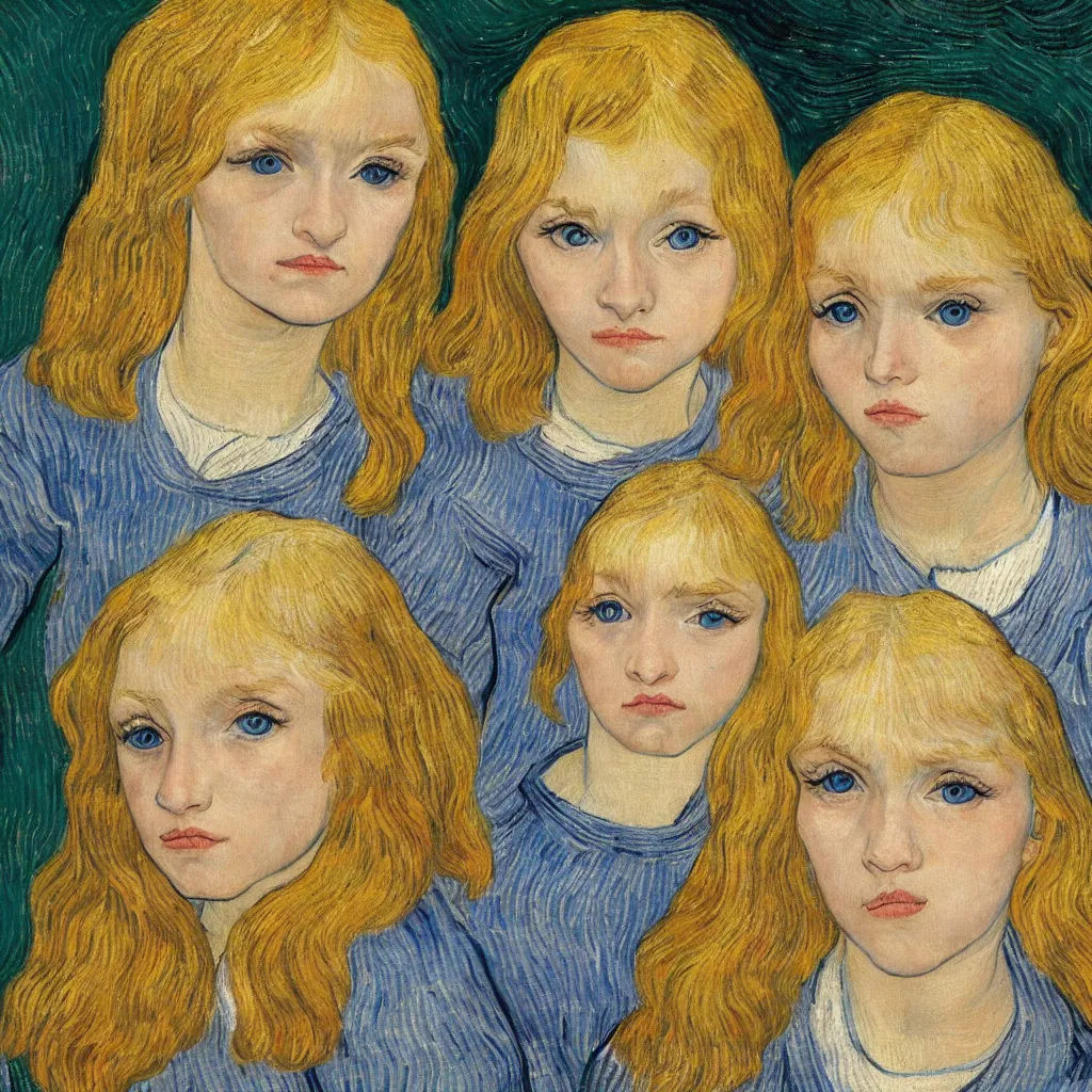 Prompt: girl blond twin by Gogh highly detailed