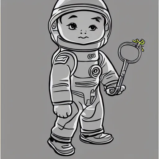 Image similar to clean simple line art of a cute little boy with short straight hair. he is dressed as an astronaut. no background. well composed, clean coloring book page, beautiful detailed face. coloring book line art by artgerm and greg rutkowski and johanna basford and alphonse mucha