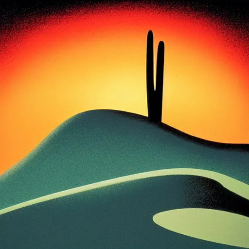 Image similar to sunset in the desert, animated film, stylised, illustration, by eyvind earle, scott wills, genndy tartakovski