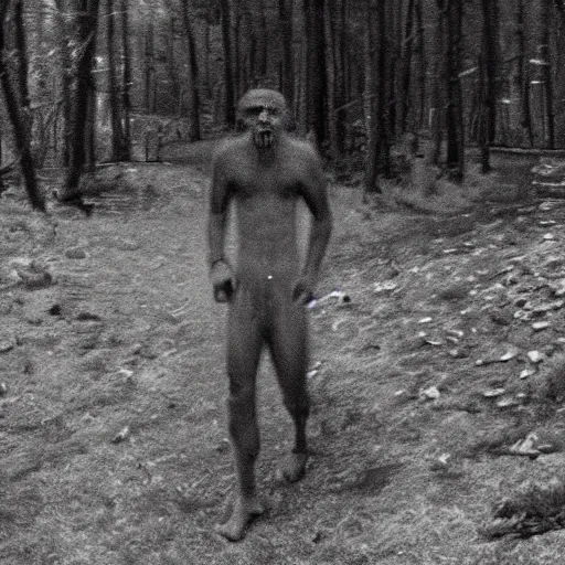 Prompt: vodka drinking demon flesh skinwalker caught on trailcam