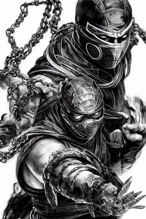 Prompt: portrait of mortal kombat ninjas, intricate line drawings, by Yoshitaka Amano, Ruan Jia, Kentaro Miura, Artgerm