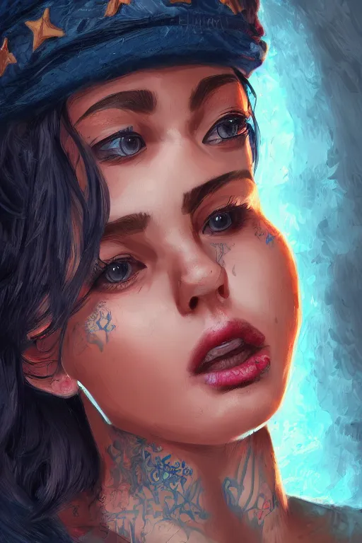 Image similar to portrait of a gangster girl, cute face, intricate, highly detailed, digital painting, official media, concept art, rich vivid colors, ambient lighting, sharp focus, illustration