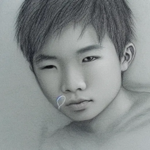 Image similar to teenage, boy, half asian, handsome, cute, close-up, 80s, utopia, pencil sketch