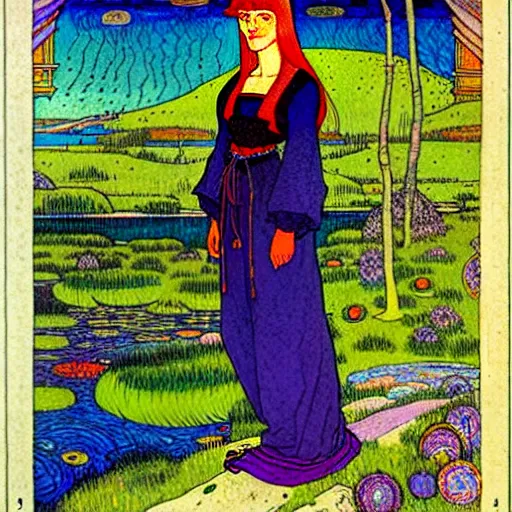 Image similar to a portrait of a character in a scenic environment by ivan bilibin