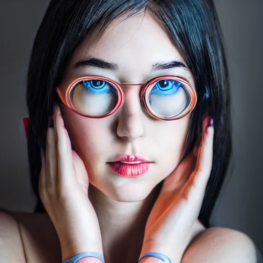 Image similar to a girl reading a book, modelsociety, radiant skin, huge anime eyes, RTX on, perfect face, intricate, Sony a7R IV, symmetric balance, polarizing filter, Photolab, Lightroom, 4K, Dolby Vision, Photography Award