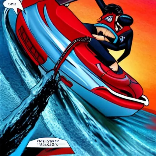 Prompt: morbius riding a jet ski