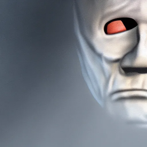 Prompt: close up of michael myers face emerging from dense fog, digital art