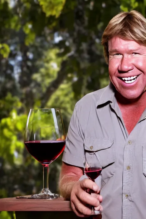 Image similar to 📷 portrait of steve irwin is a wine 🍷, made of drink, still image, dynamic lighting, 4 k