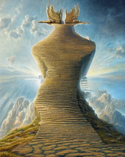 Image similar to Stairway to heaven by Tomasz Alen Kopera and salvator Dali and greg rutkowski, impressive perspective, I can't believe how detailled this is, masterpiece