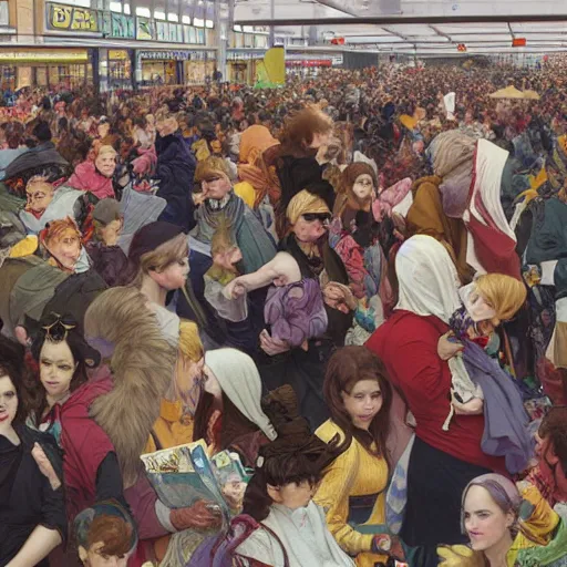 Prompt: the crowds at the black friday sales at walmart, art by john collier and albert aublet and krenz cushart and artem demura and alphonse mucha