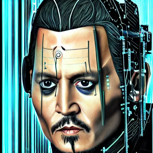 Image similar to johnny depp as a borg drone, tng, star trek, the borg, cybernetic implant, borg collective, hd, full length portrait, photorealistic