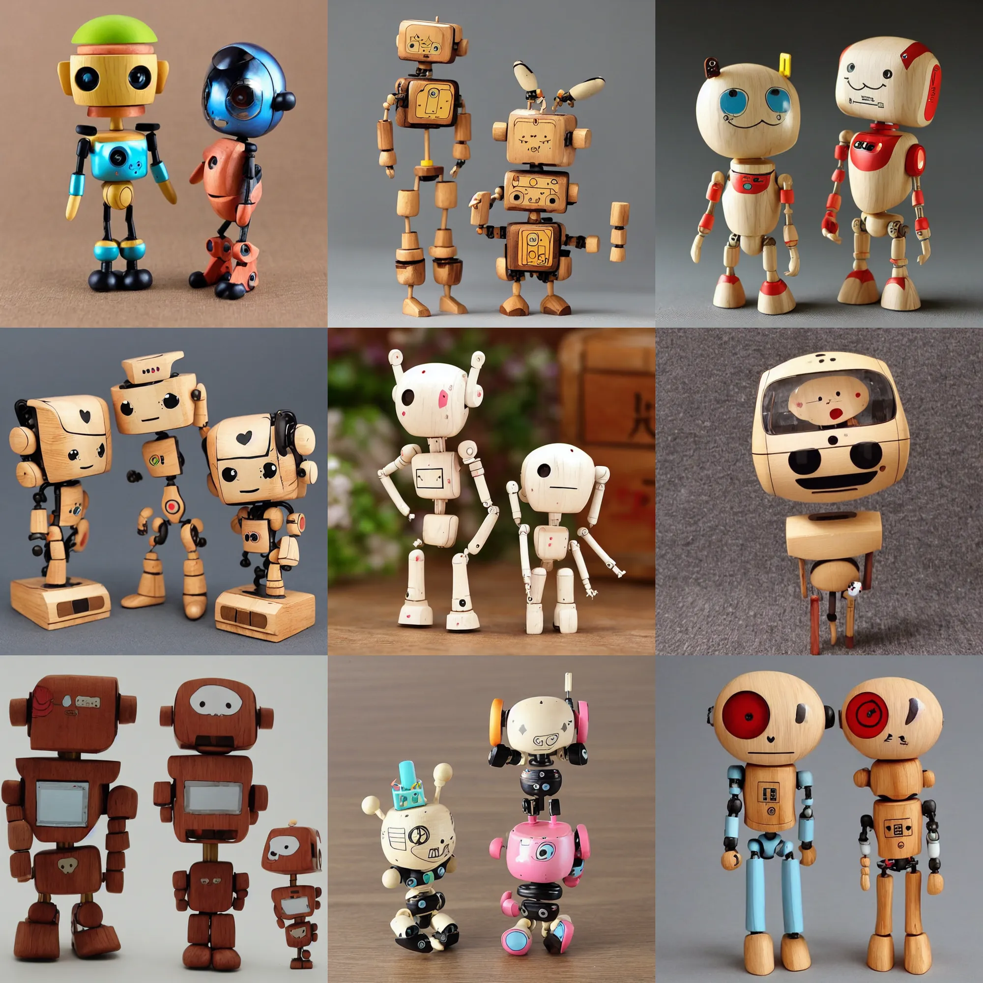 Prompt: cute funny kawai figurine wooden, robot punk futuriste