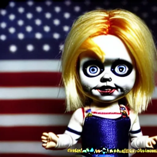 Prompt: the bride of chucky running for president